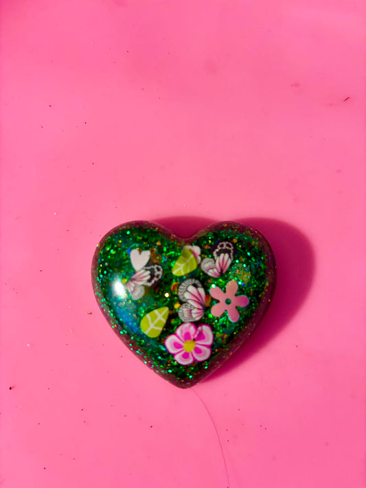 Glitter Garden Resin Heart Keychains